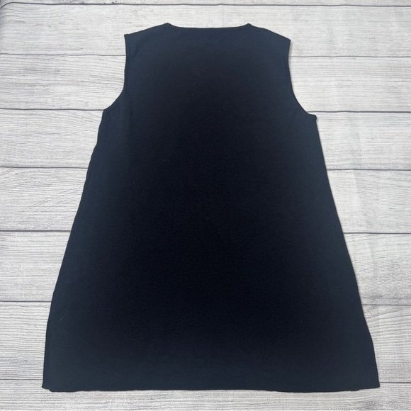 Eileen Fisher Sleeveless Tunic Sweater Fine Knit 100%‎ Wool XS Split Side Black - Picture 5 of 6